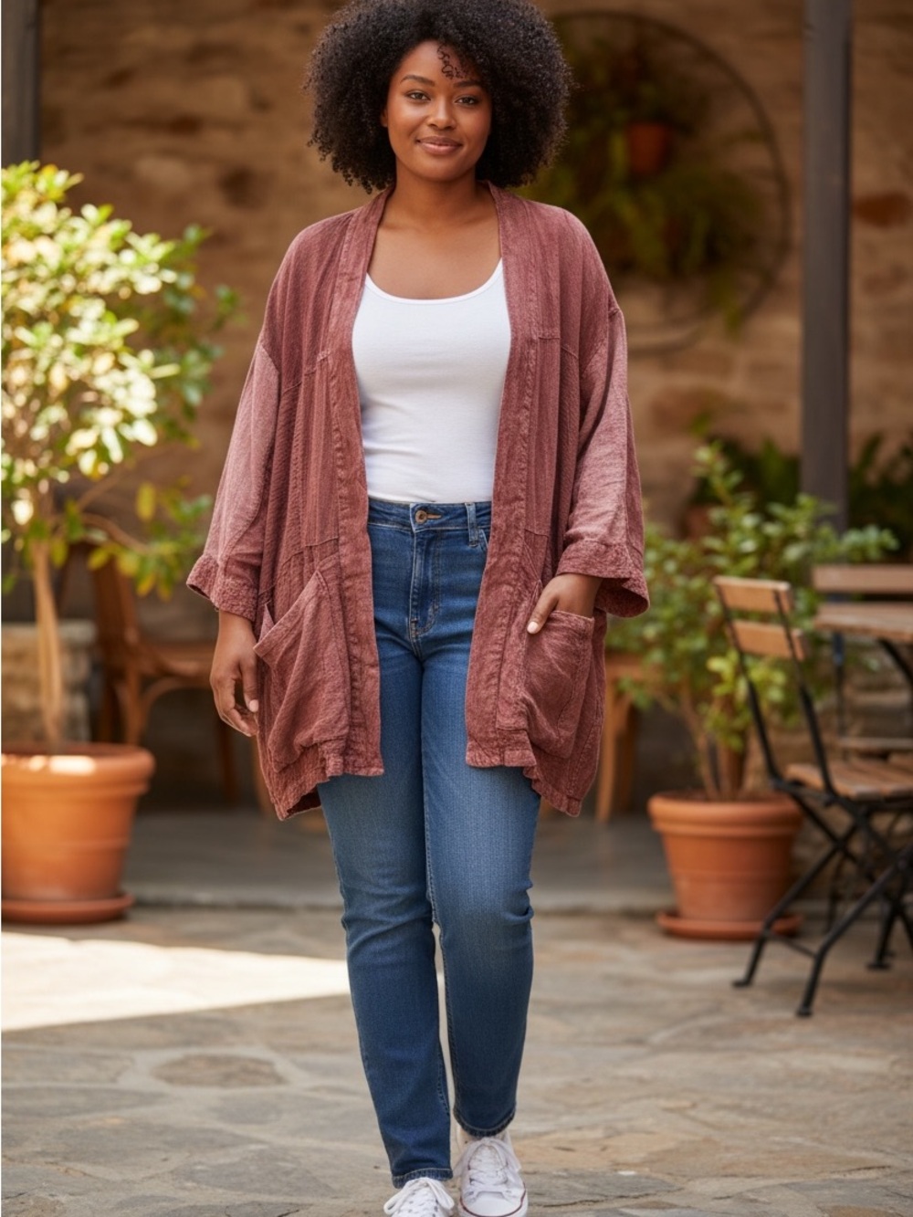 NWT Young Theads Relaxed Open-Front Women's Cardigan Jacket - Dusty Rose